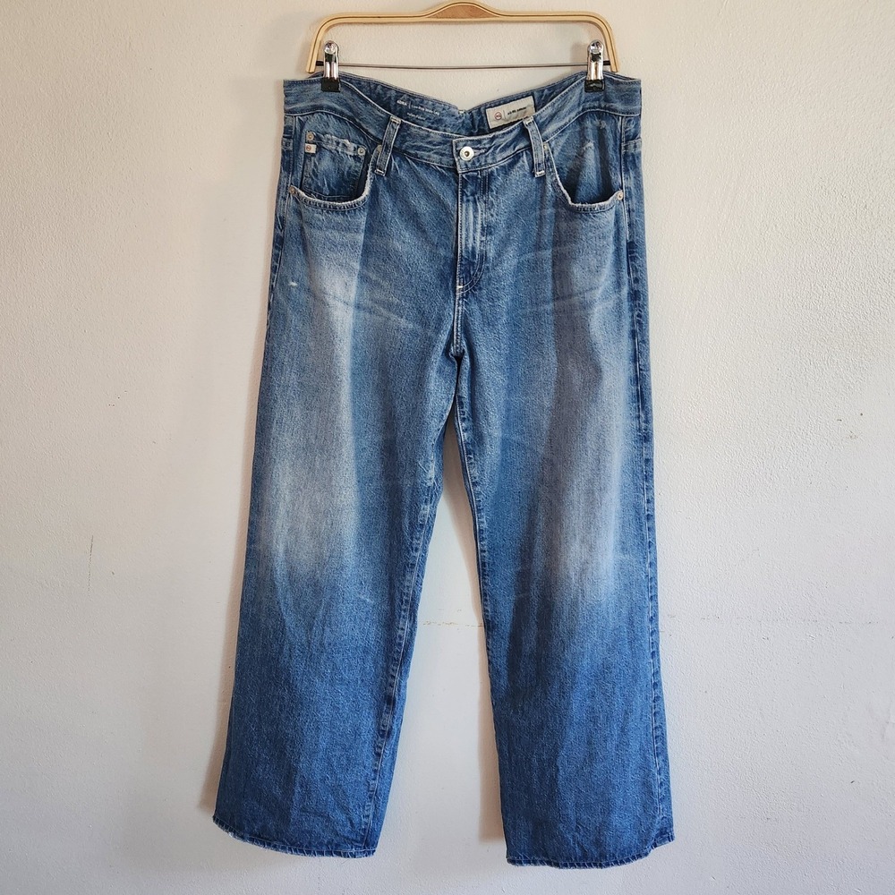 AG Adriano Goldscmied Adria Low Rise Wide Leg Baggy Jeans 32 Lightly Distressed